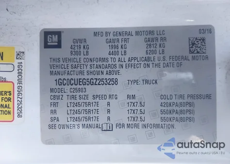 2016 Chevrolet Silverado 2500Hd Wt from USA, damaged, VIN 1GC0CUEG5GZ253258